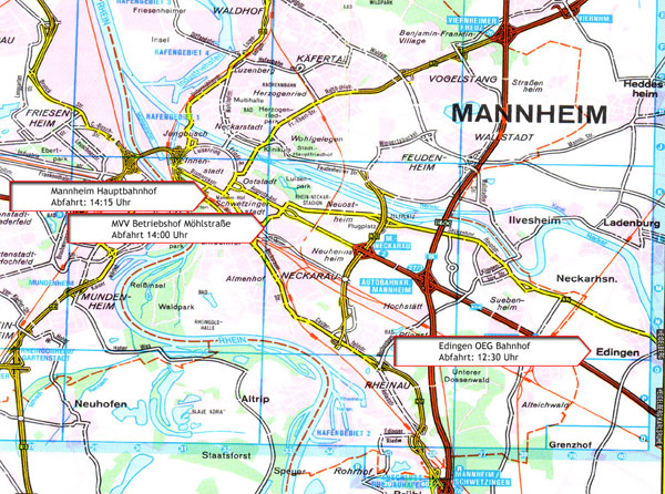 Übersichtskarte Mannheim mit Haltepunkten