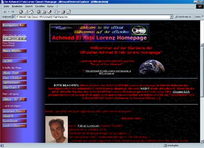 Die Startseite der ersten Achmed El Fabi Lorenz Homepage (39K)