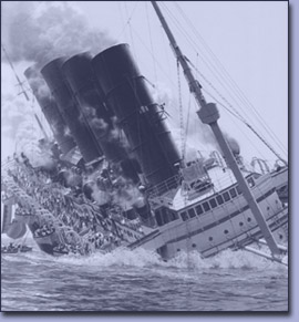 Die tödlich getroffne Lusitania sinkt