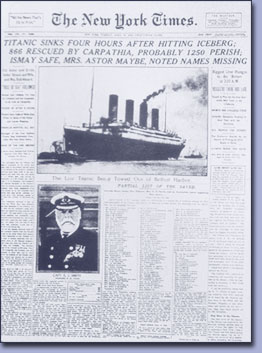 Schlagzeile der New York Times am 16.4.1912