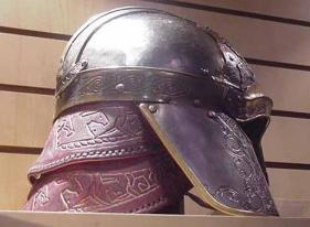 A beautifully engraved helmet.